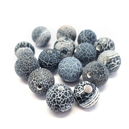 Perles rondes pierre gemme naturelle agate craquelée teinte bleu