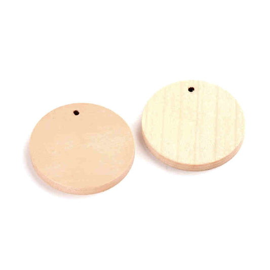 Breloque pendentif en bois rond plat (lot de 5)