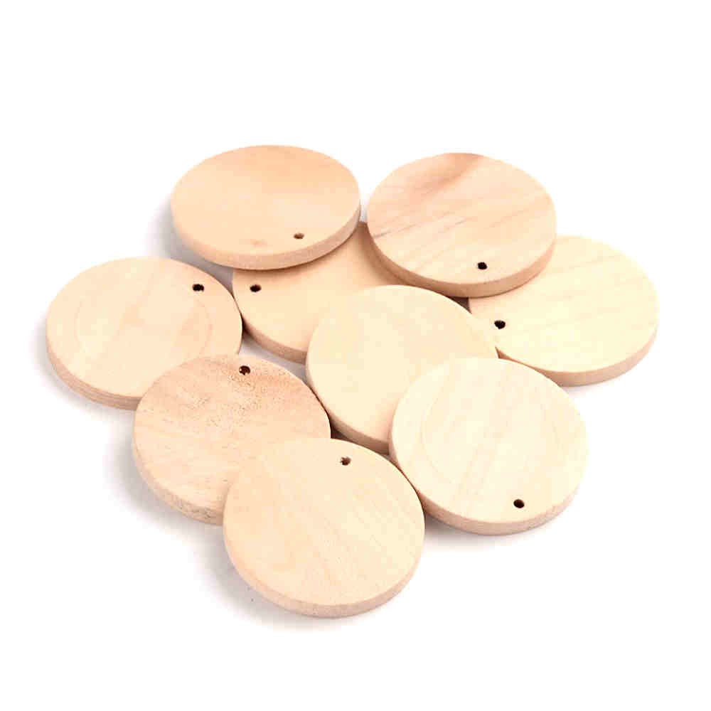 Breloque pendentif en bois rond plat (lot de 5)