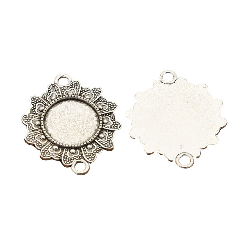 Kit connecteur Flower 34 x 28 mm avec cabochon verre (5 kits)