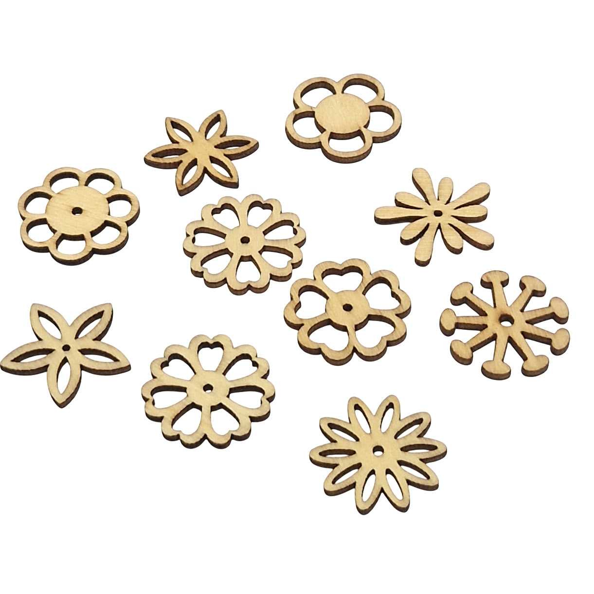 Breloques pendentifs fleurs en bois (lot de 10) assorties