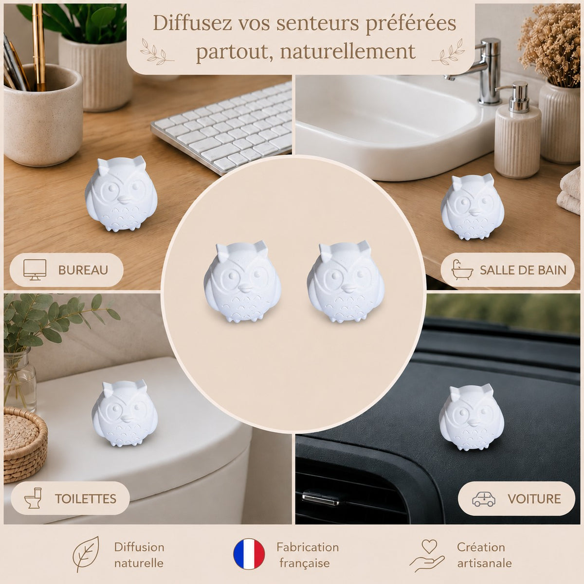 🦉 Diffuseurs de Parfum Chouettes & Hiboux x2 – Création Artisanale Française