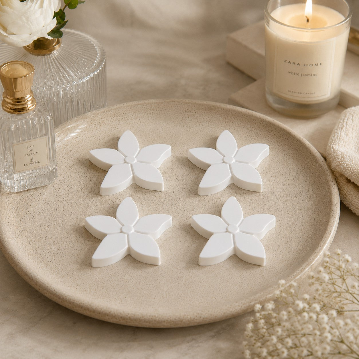 🐢 Galets diffuseurs à parfumer en forme de fleur – Lot de 4