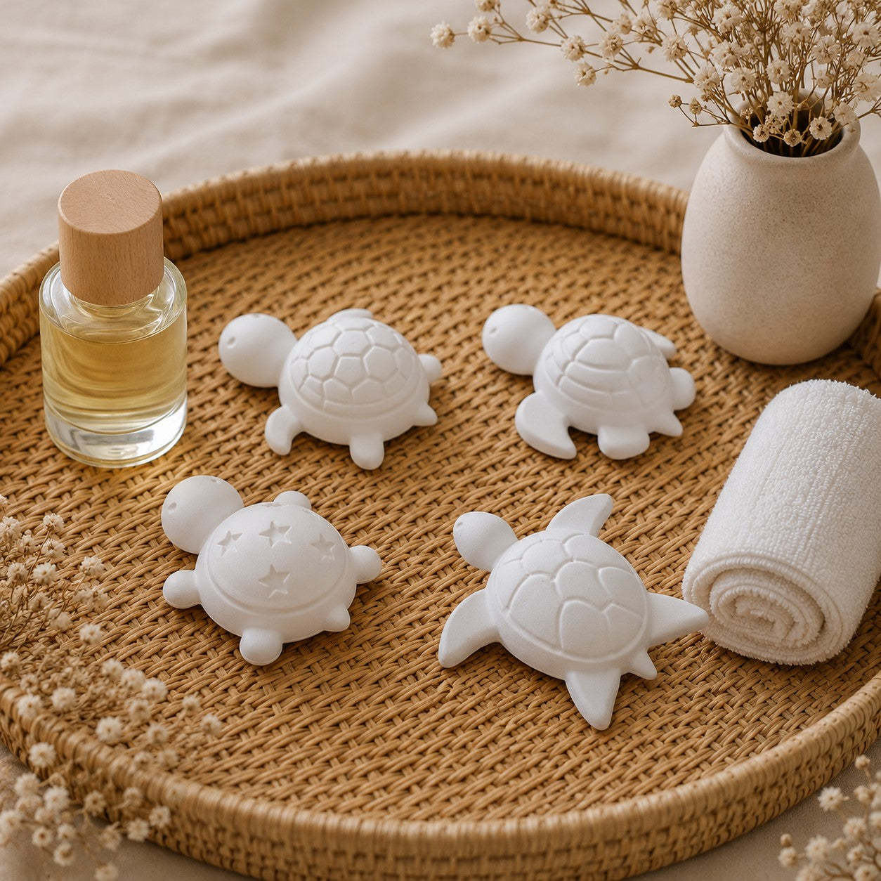 🐢 Lot de 4 diffuseurs de parfum – Tortues en plâtre céramique  Fabrication française • Création artisanale
